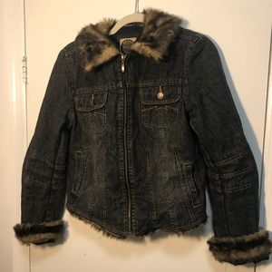 Vintage Jean jacket with faux fur trim